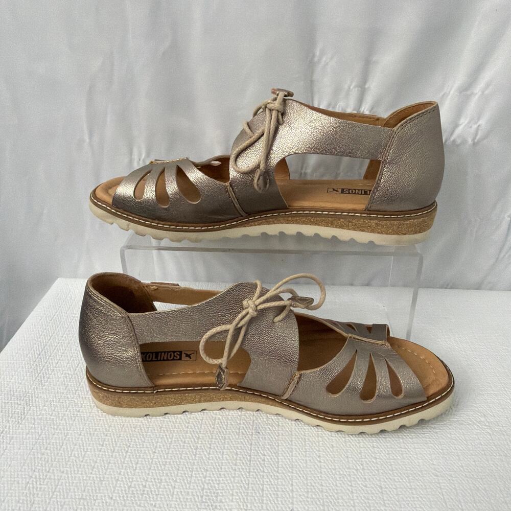 Pikolinos Sandals Womens Size 10 Alcudia Pewter Metallic Lace Up Comfort - Picture 11 of 12